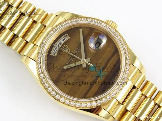 0420 WaterResistant Day Date 36 YG RAF 1:1 Best Edition Brown Oman Dial Diamonds Bezel on YG Bracelet A 1518